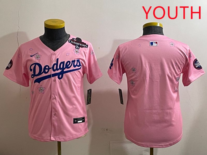 Youth Los Angeles Dodgers Blank Pink Sakura Edition 2025 Nike MLB Jersey style 2->youth mlb jersey->Youth Jersey